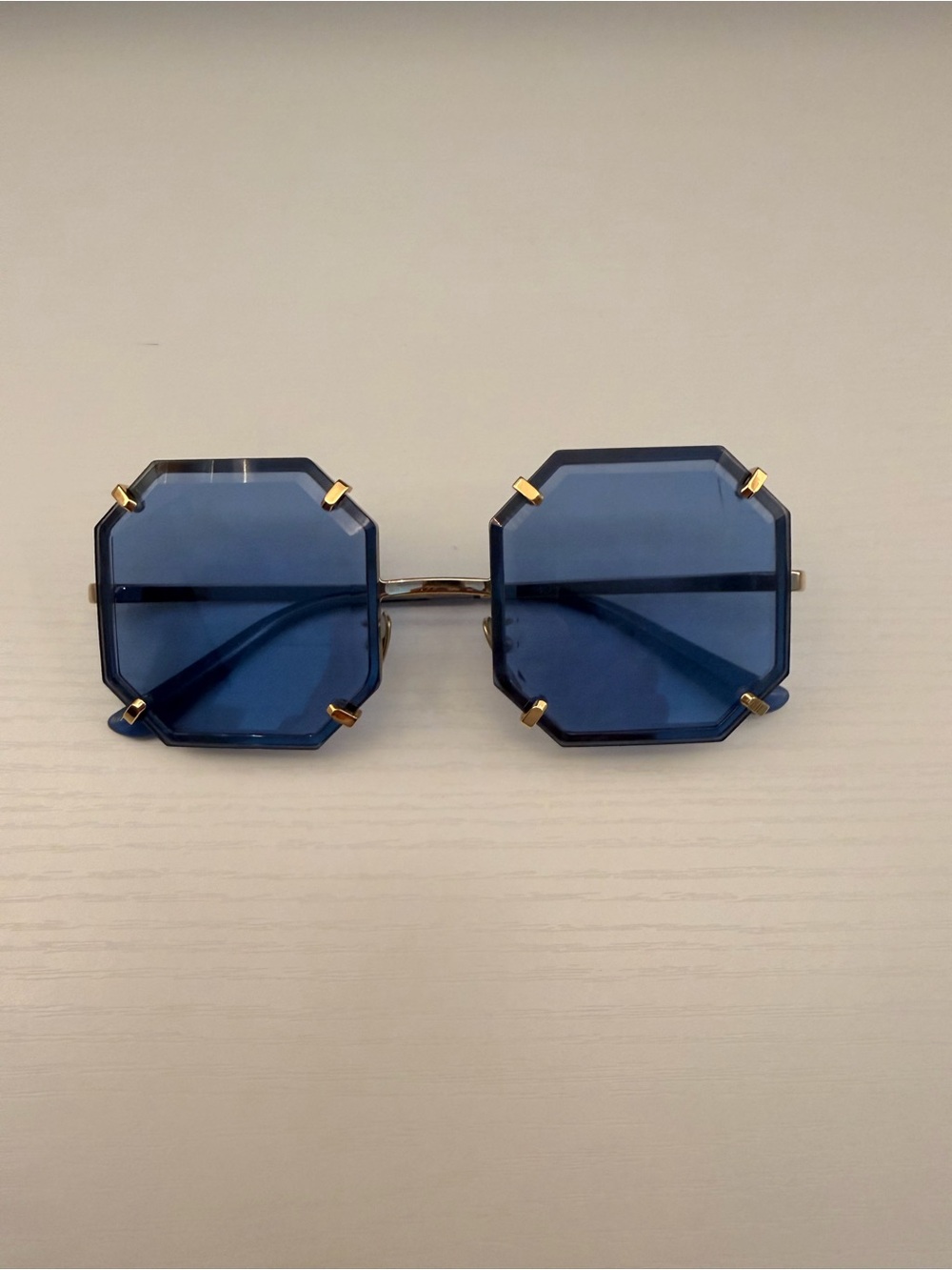 Dolce & Gabbana DG2216 Blue Octagon Sunglasses Gold Frame Geometric Italy